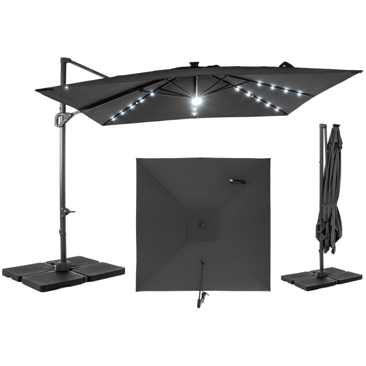 10 FT Cantilever Patio Umbrella with 32 Solar LED Lights and 220 LBS Base