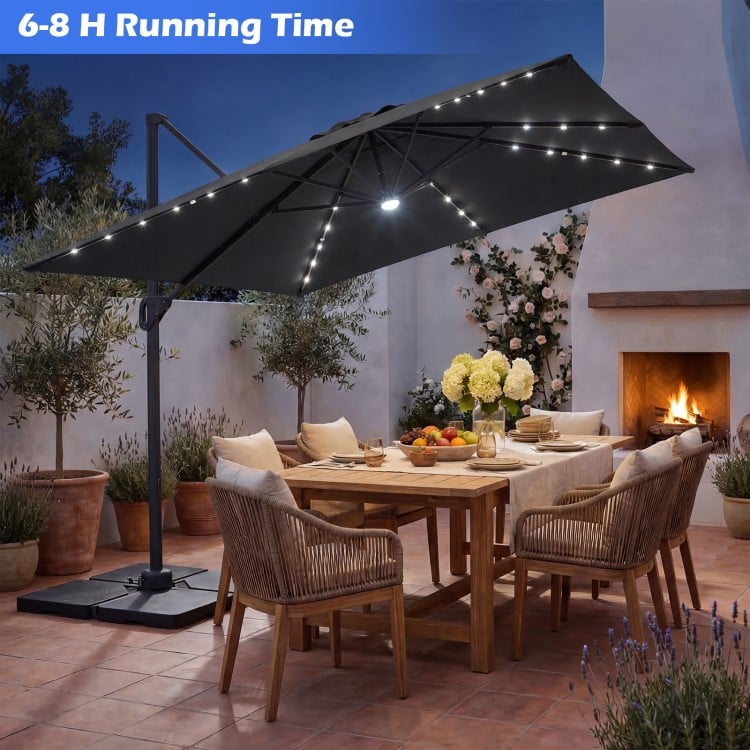 10 FT Cantilever Patio Umbrella with 32 Solar LED Lights and 220 LBS Base