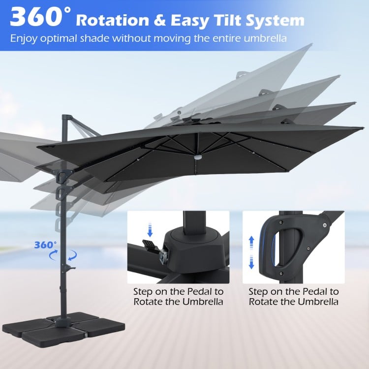 10 FT Cantilever Patio Umbrella with 32 Solar LED Lights and 220 LBS Base