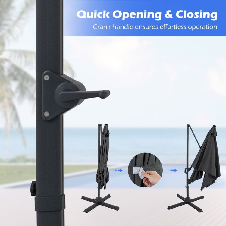 10 FT Cantilever Patio Umbrella with 32 Solar LED Lights and 220 LBS Base