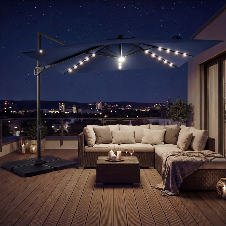 10 FT Cantilever Patio Umbrella with 32 Solar LED Lights and 220 LBS Base