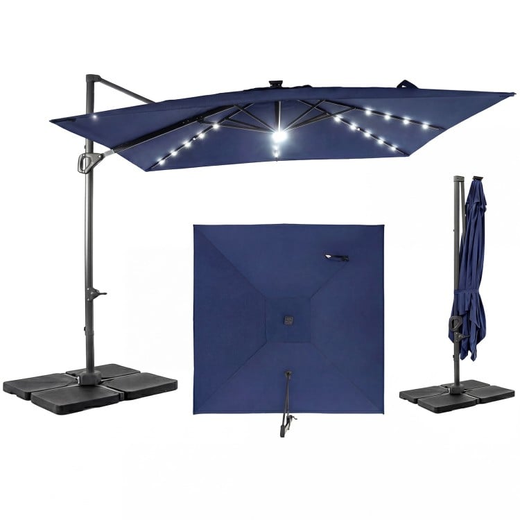 10 FT Cantilever Patio Umbrella with 32 Solar LED Lights and 220 LBS Base