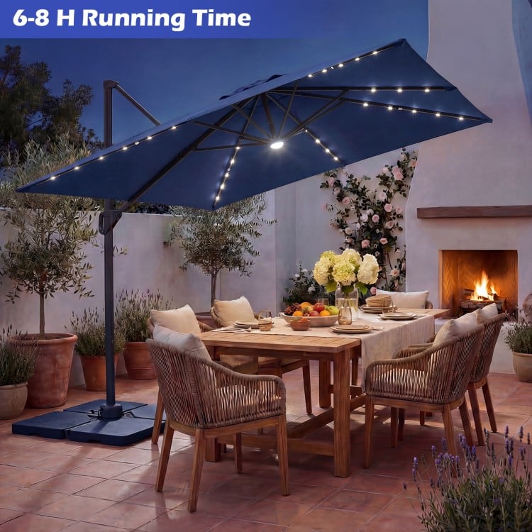 10 FT Cantilever Patio Umbrella with 32 Solar LED Lights and 220 LBS Base