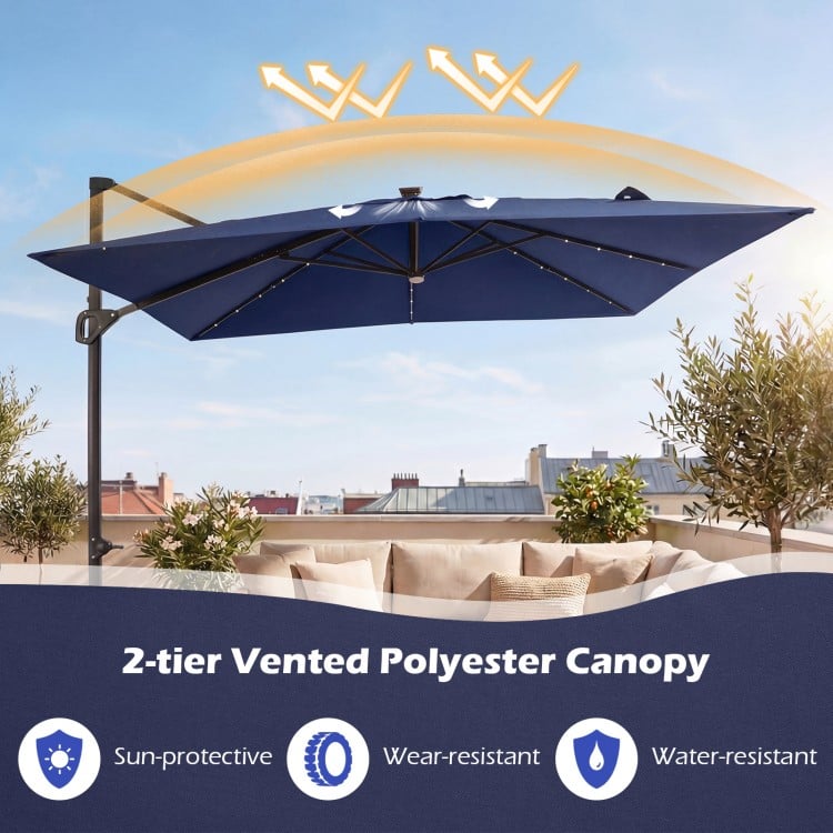 10 FT Cantilever Patio Umbrella with 32 Solar LED Lights and 220 LBS Base