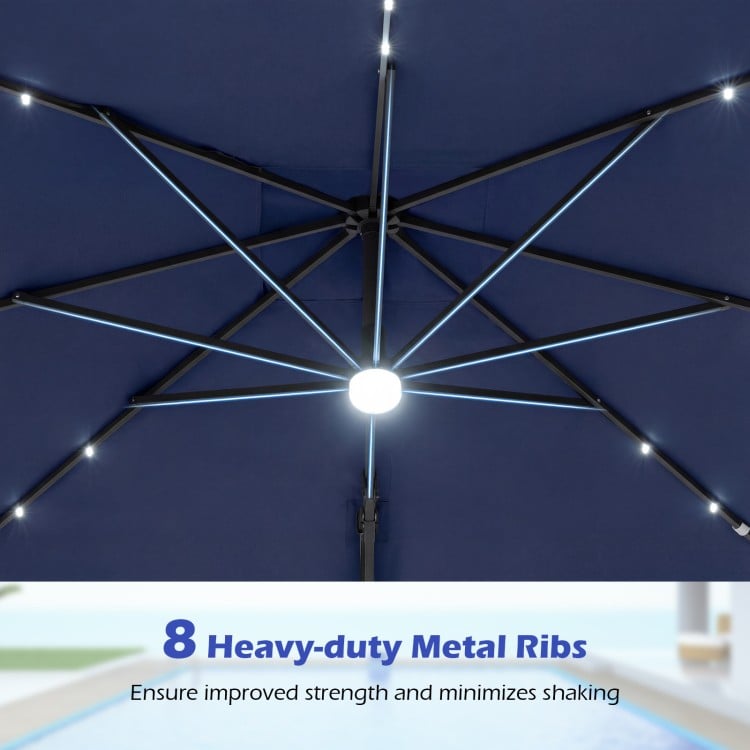 10 FT Cantilever Patio Umbrella with 32 Solar LED Lights and 220 LBS Base