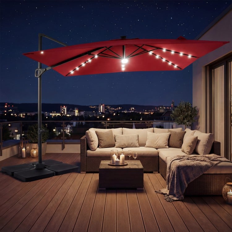 10 FT Cantilever Patio Umbrella with 32 Solar LED Lights and 220 LBS Base