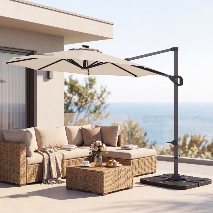 10 FT Cantilever Patio Umbrella with 35 Solar LED Lights and 220 LBS Base
