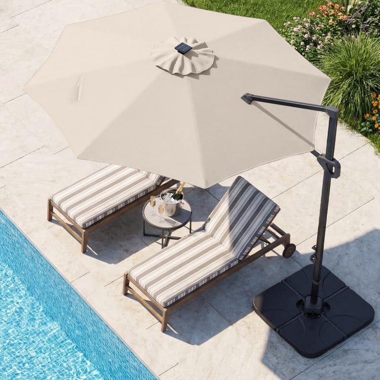 10 FT Cantilever Patio Umbrella with 35 Solar LED Lights and 220 LBS Base