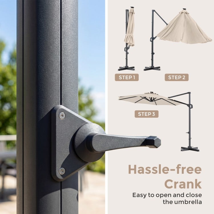 10 FT Cantilever Patio Umbrella with 35 Solar LED Lights and 220 LBS Base