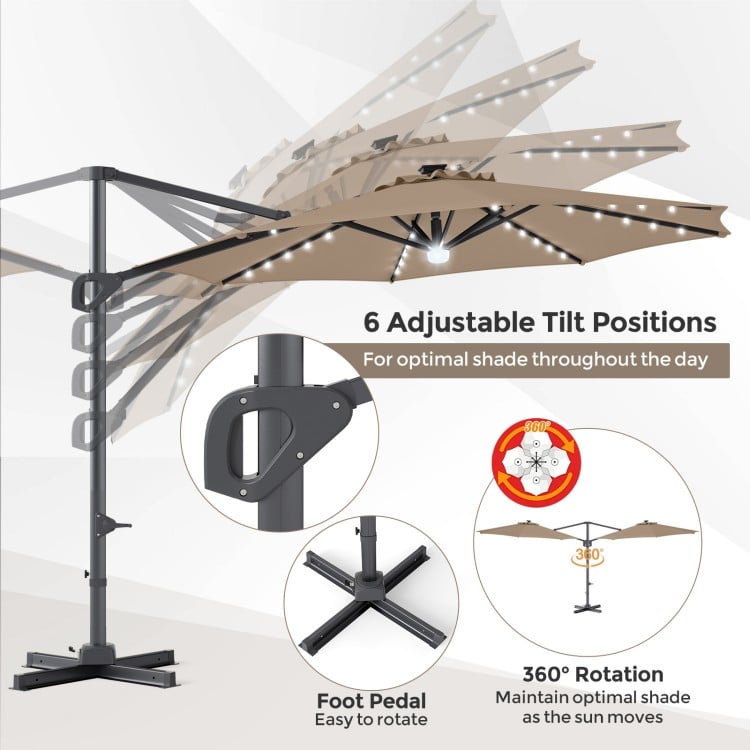 10 FT Cantilever Patio Umbrella with 35 Solar LED Lights and 220 LBS Base