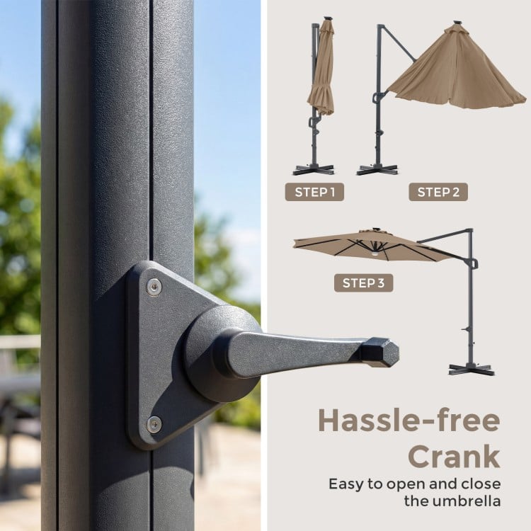 10 FT Cantilever Patio Umbrella with 35 Solar LED Lights and 220 LBS Base