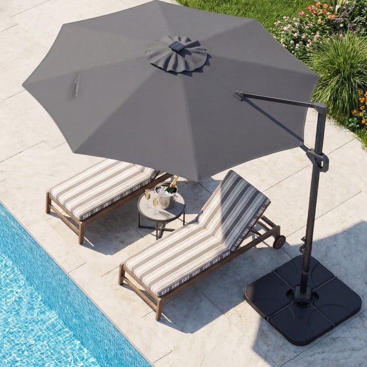 10 FT Cantilever Patio Umbrella with 35 Solar LED Lights and 220 LBS Base