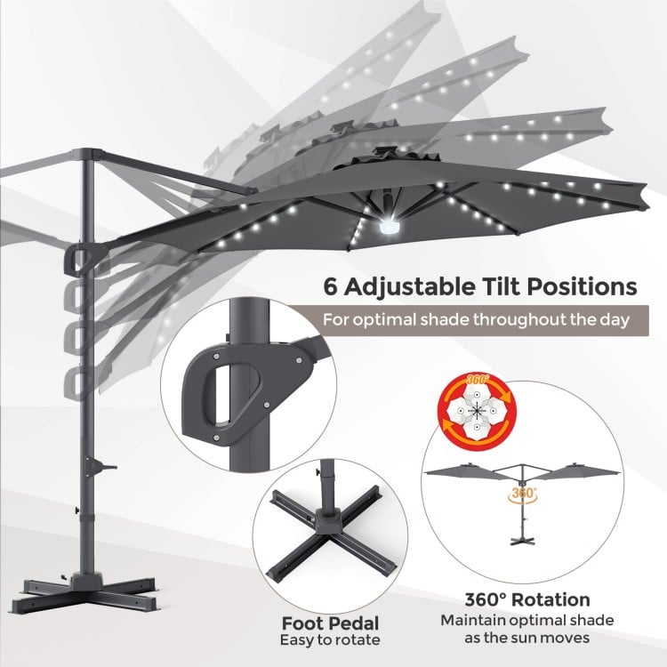10 FT Cantilever Patio Umbrella with 35 Solar LED Lights and 220 LBS Base
