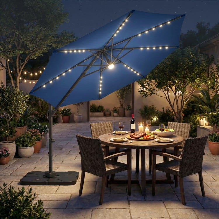 10 FT Cantilever Patio Umbrella with 35 Solar LED Lights and 220 LBS Base