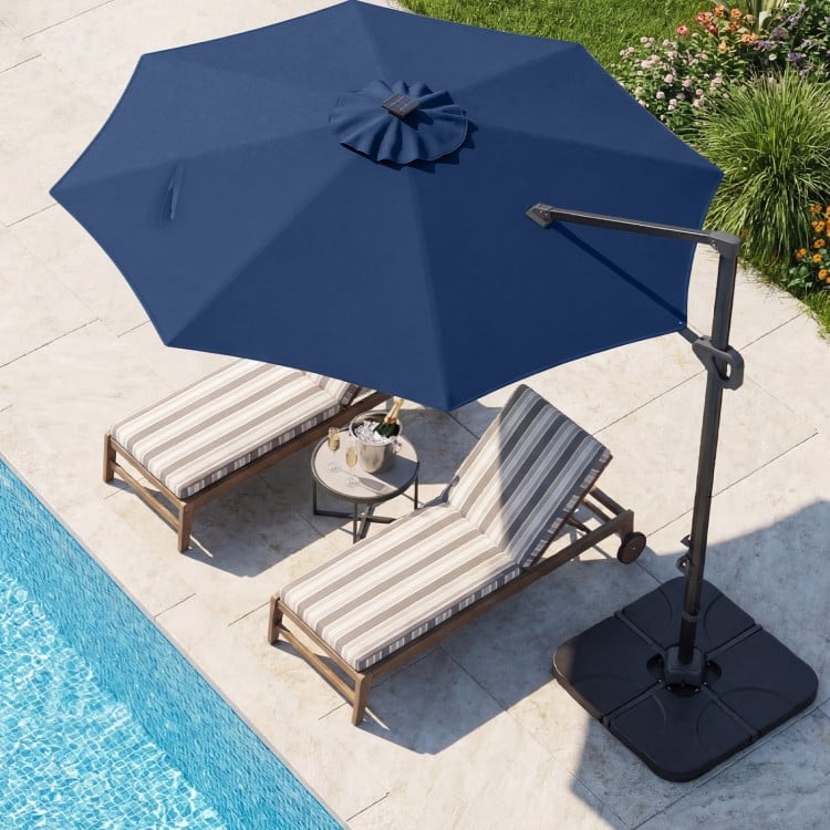 10 FT Cantilever Patio Umbrella with 35 Solar LED Lights and 220 LBS Base