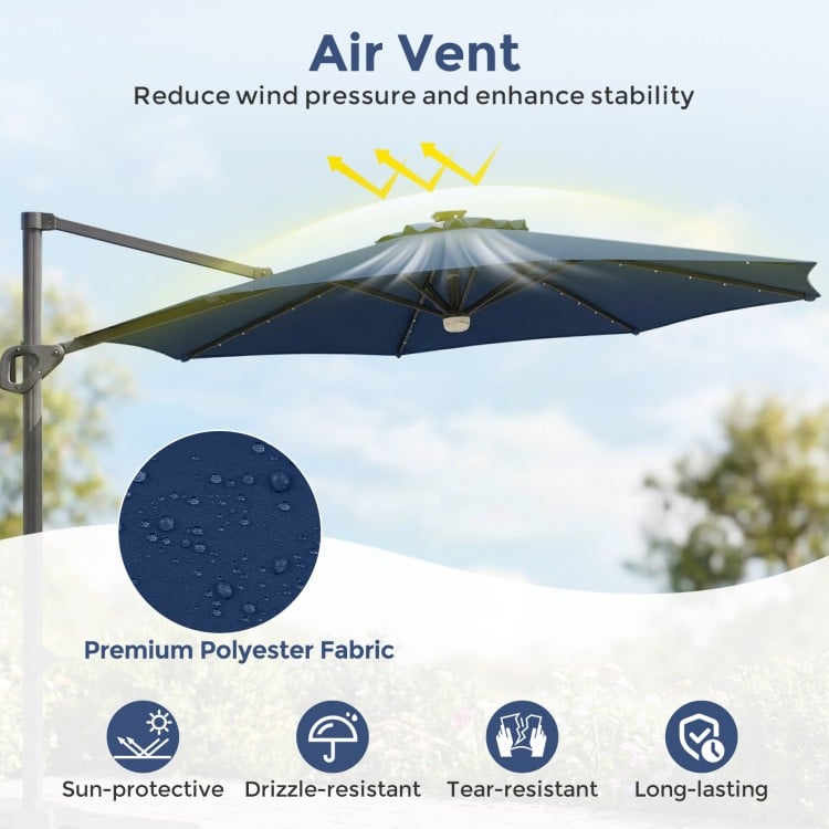 10 FT Cantilever Patio Umbrella with 35 Solar LED Lights and 220 LBS Base