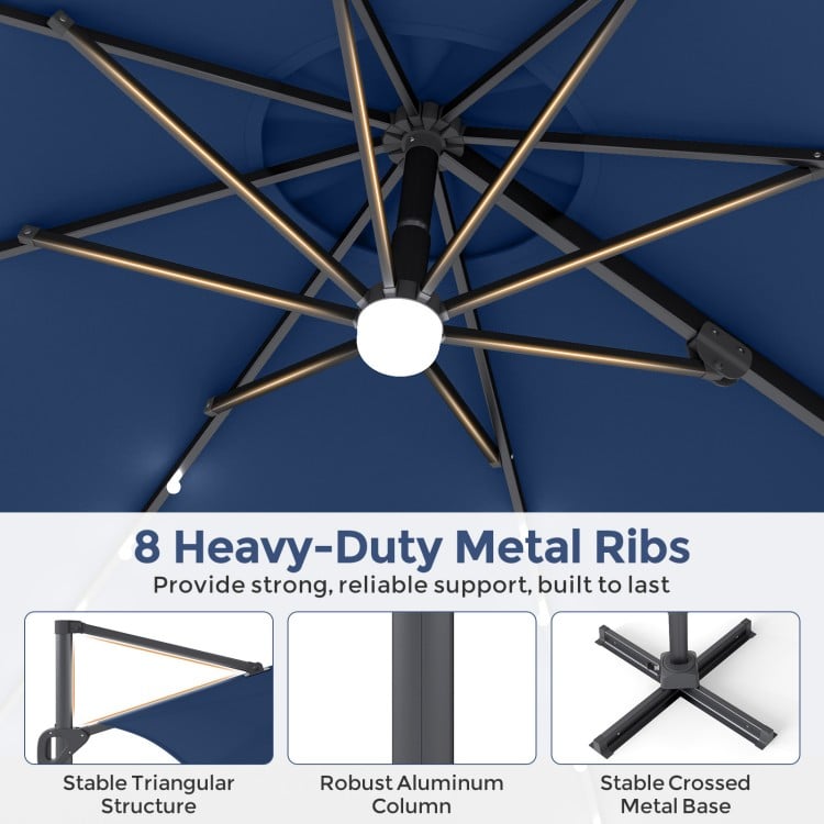 10 FT Cantilever Patio Umbrella with 35 Solar LED Lights and 220 LBS Base