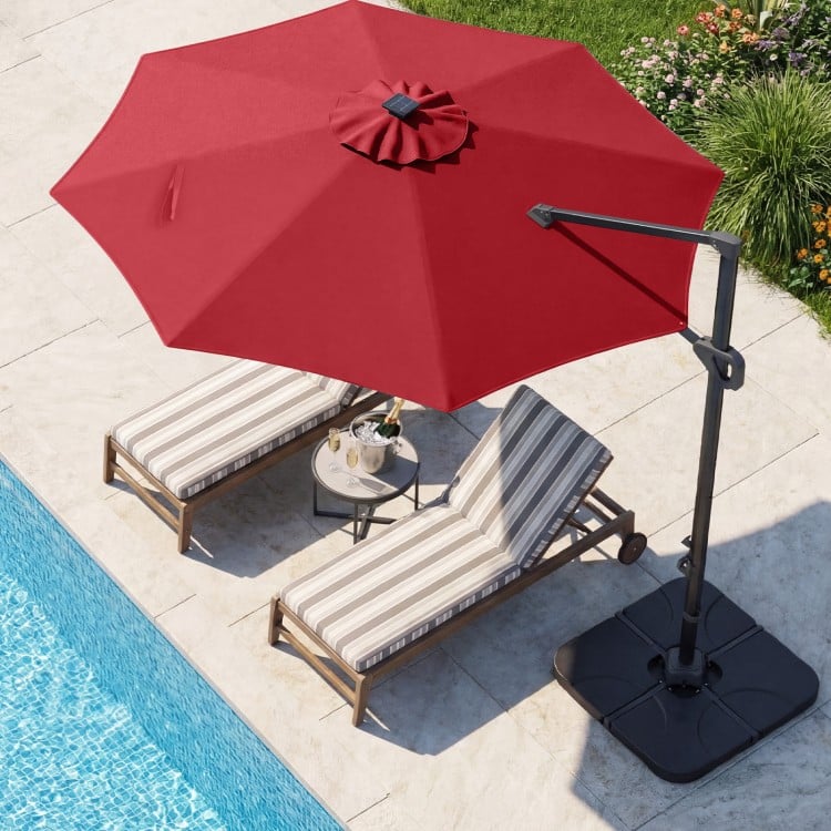10 FT Cantilever Patio Umbrella with 35 Solar LED Lights and 220 LBS Base