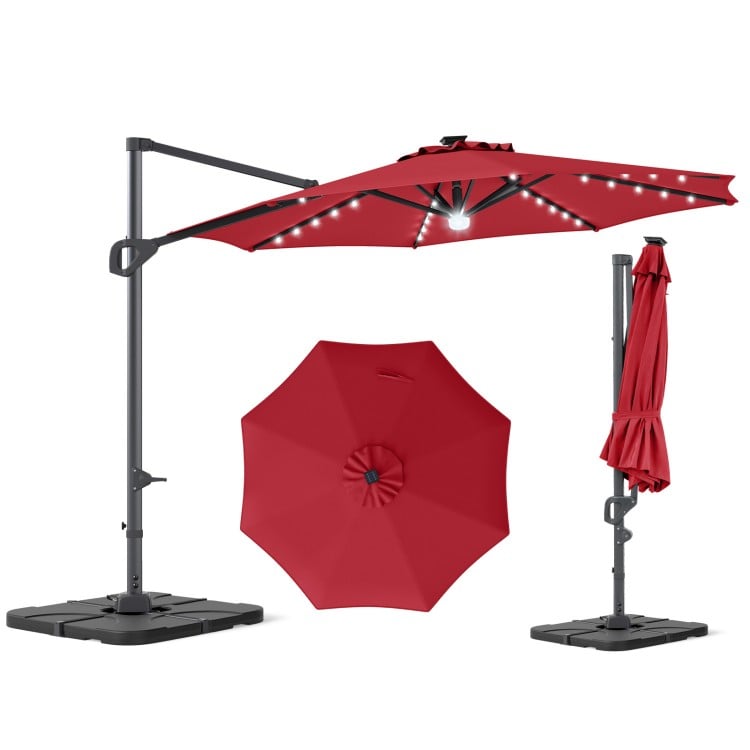 10 FT Cantilever Patio Umbrella with 35 Solar LED Lights and 220 LBS Base