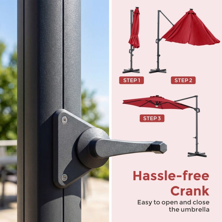10 FT Cantilever Patio Umbrella with 35 Solar LED Lights and 220 LBS Base
