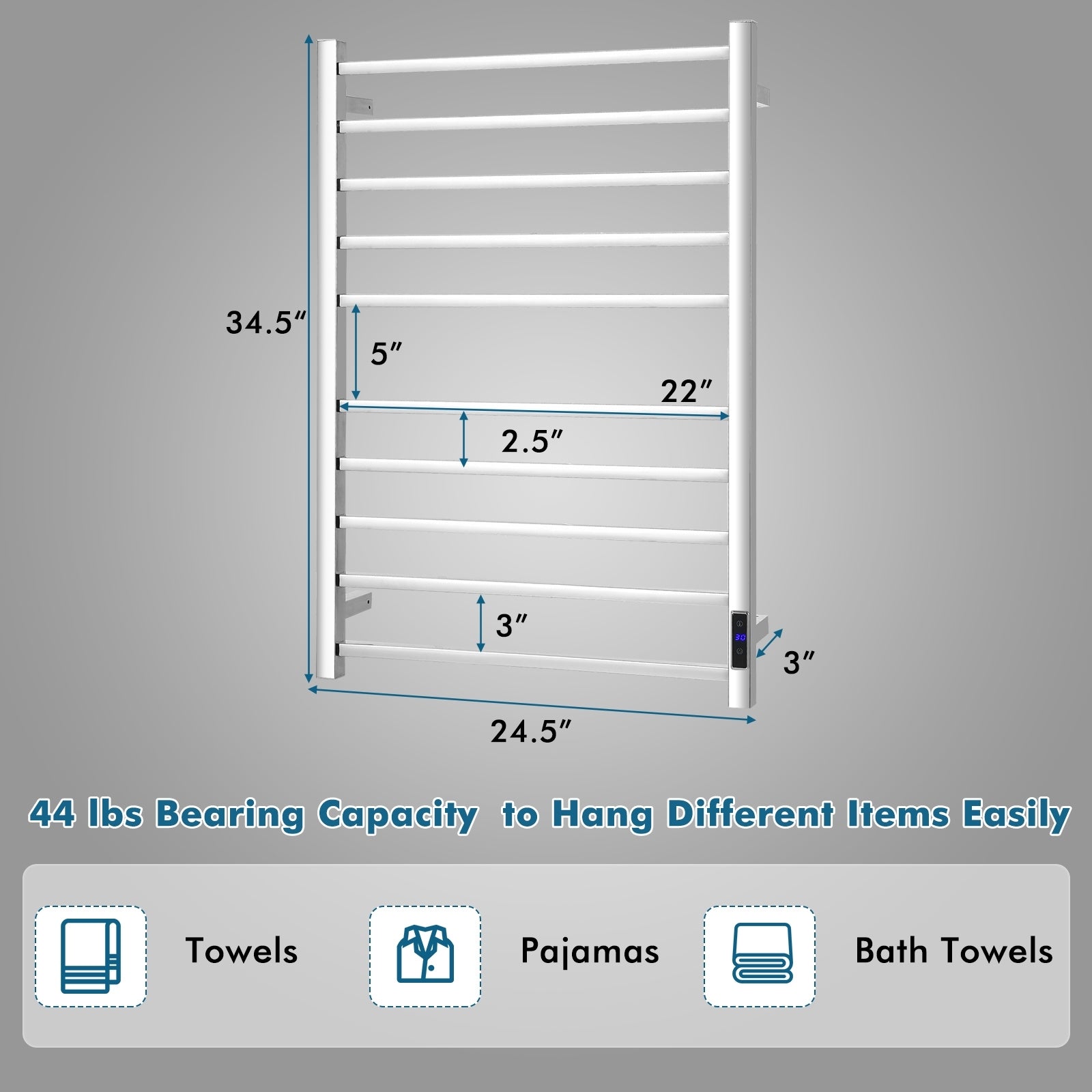 10-Bar Electric Stainless Steel Towel WarmerÂ