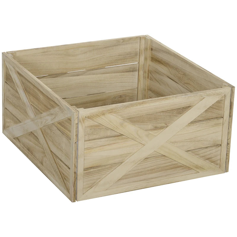 HOMCOM 28" Farmhouse Wooden Christmas Tree Base Cover – Rustic Tree Collar Box with Light Distressed Wood Finish for Holiday Decoration