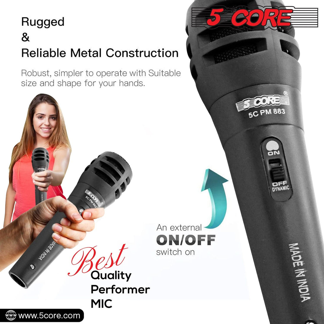 5Core Handheld XLR Dynamic Microphone – Professional Karaoke, Singing, and Studio Mic (Microfono)
