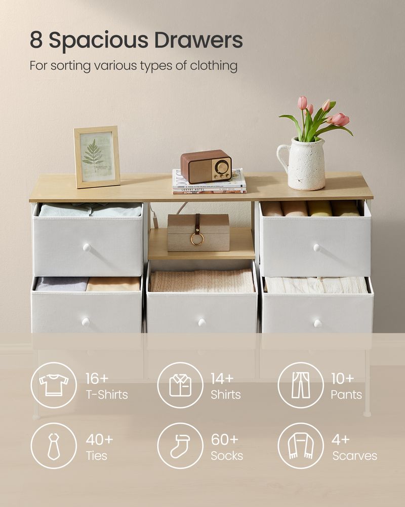 SONGMICS Fabric Dresser with Power Outlets and LED Lights