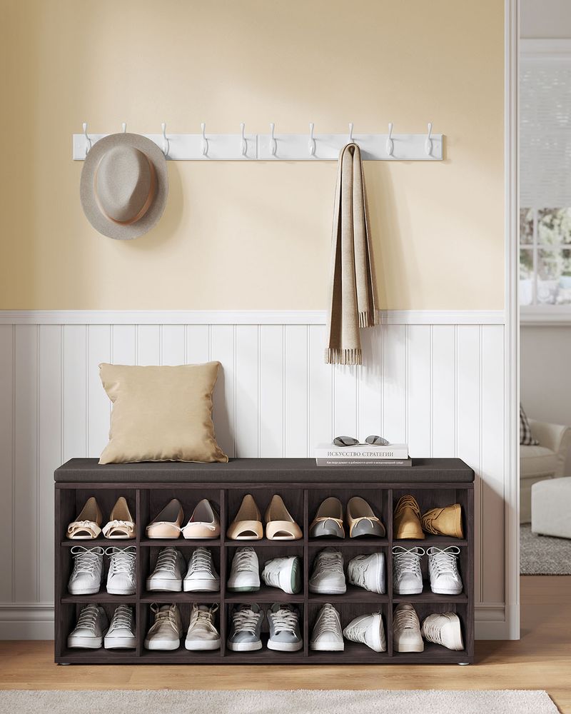 VASAGLE Shoe Bench with Cushion,15 Compartments