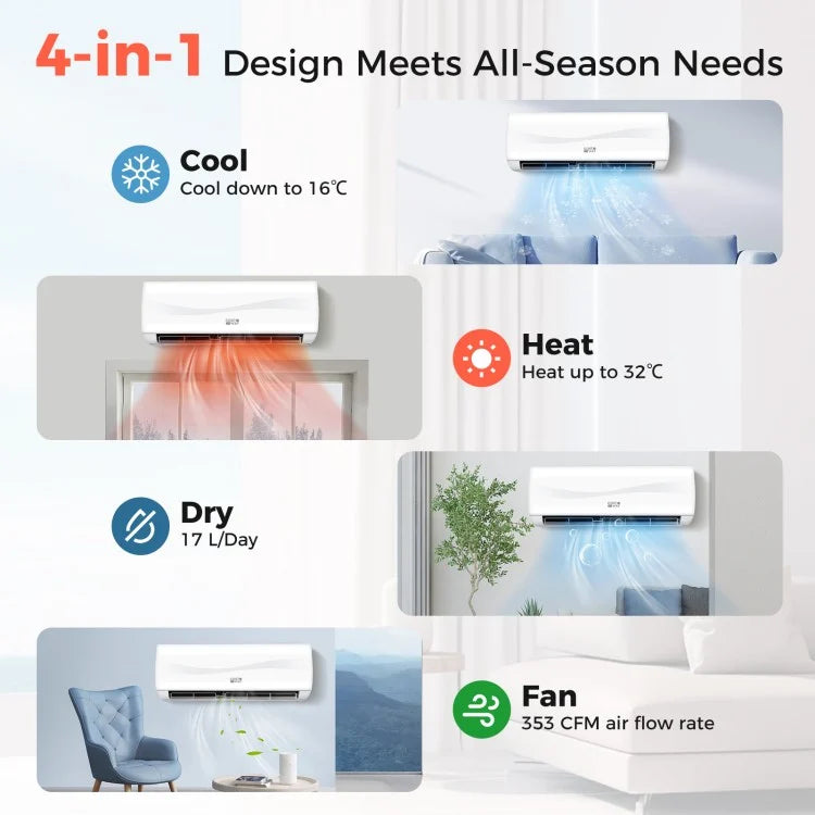 Blast Series 12000 BTU 17 SEER2 208-230V Ductless Mini Split Air Conditioner and Heater