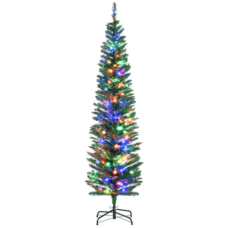HOMCOM 6ft Artificial Pencil Christmas Tree – Colourful LED Lights, Steel Base, Slim Shape Holiday Decoration