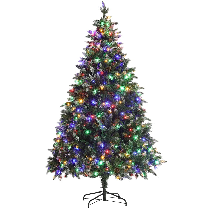 HOMCOM 7FT Prelit Artificial Christmas Tree with Dual-Colour LED Lights, Hinged Xmas Tree with Remote for Home & Office Holiday Décor