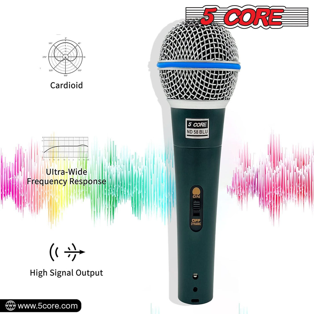 5 Core XLR Dynamic Microphone - Handheld Mic for Karaoke, Singing, and Studio Use (Microfono)