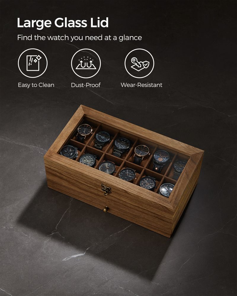 SONGMICS 8 & 12-Slot Watch Box with Large Glass Lid