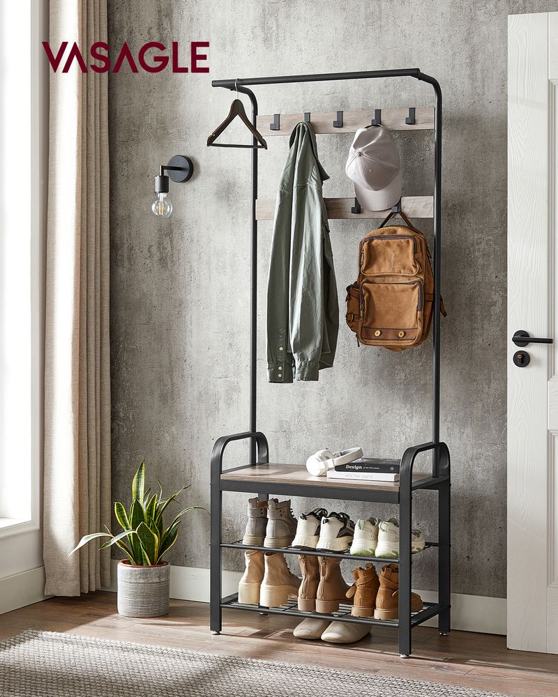 VASAGLE Industrial Coat Rack with Bench for Entryway