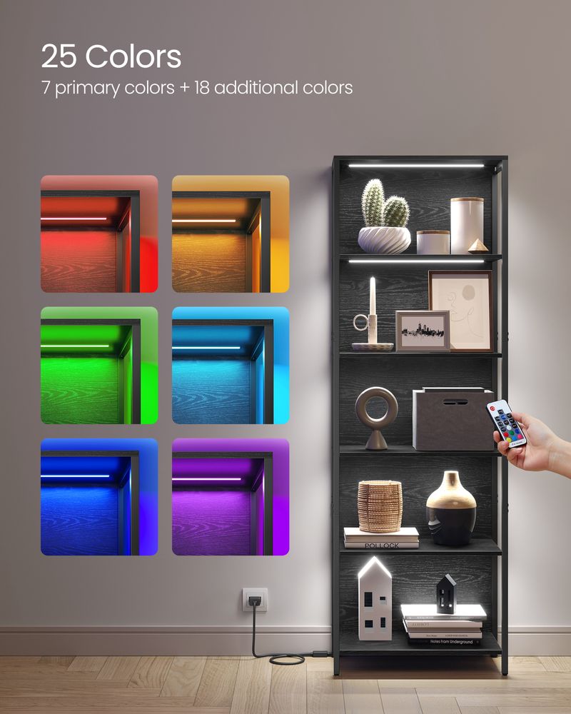 VASAGLE 6-Tier LED Bookshelf with Dimmable Lights