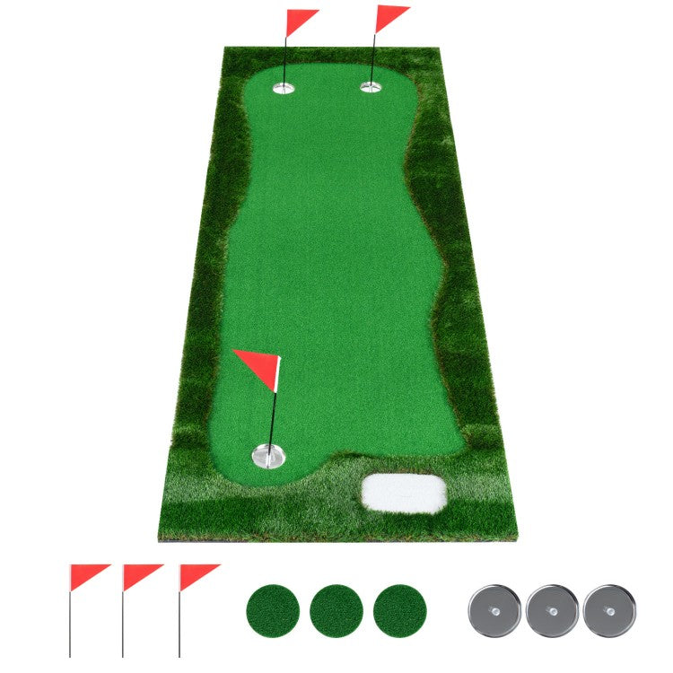 10 ft Golf Putting Green with 3 Holes & Flags – Indoor & Outdoor Practice Mat for Home, Office & Backyard