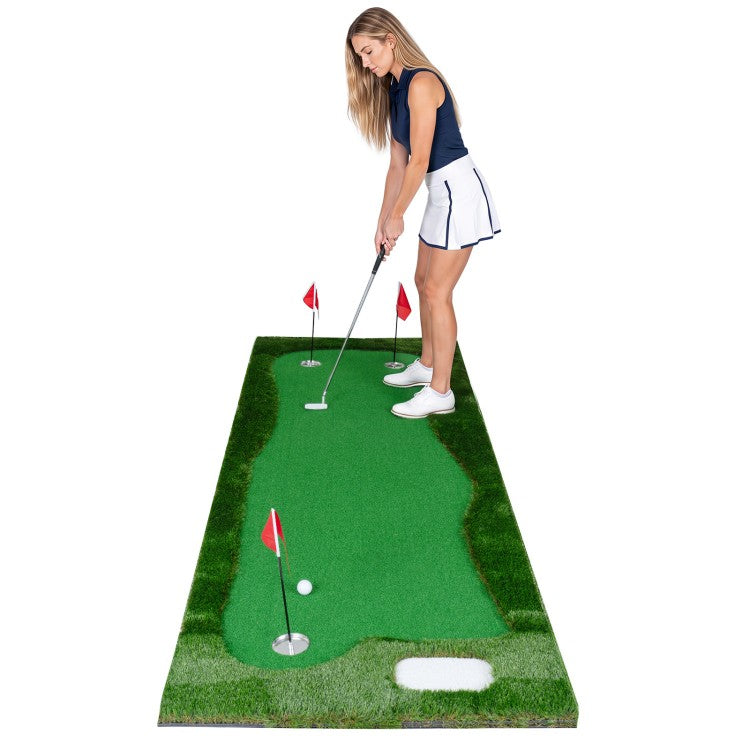 10 ft Golf Putting Green with 3 Holes & Flags – Indoor & Outdoor Practice Mat for Home, Office & Backyard