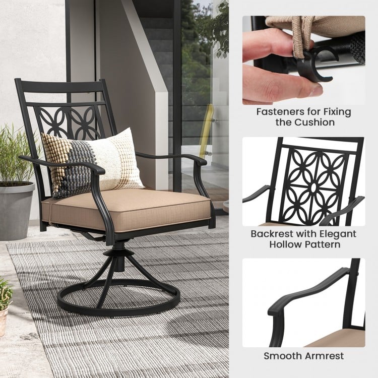 2 Pieces Patio Swivel Dining Chairs with Blossom Pattern Backrest and Cushions-Black
