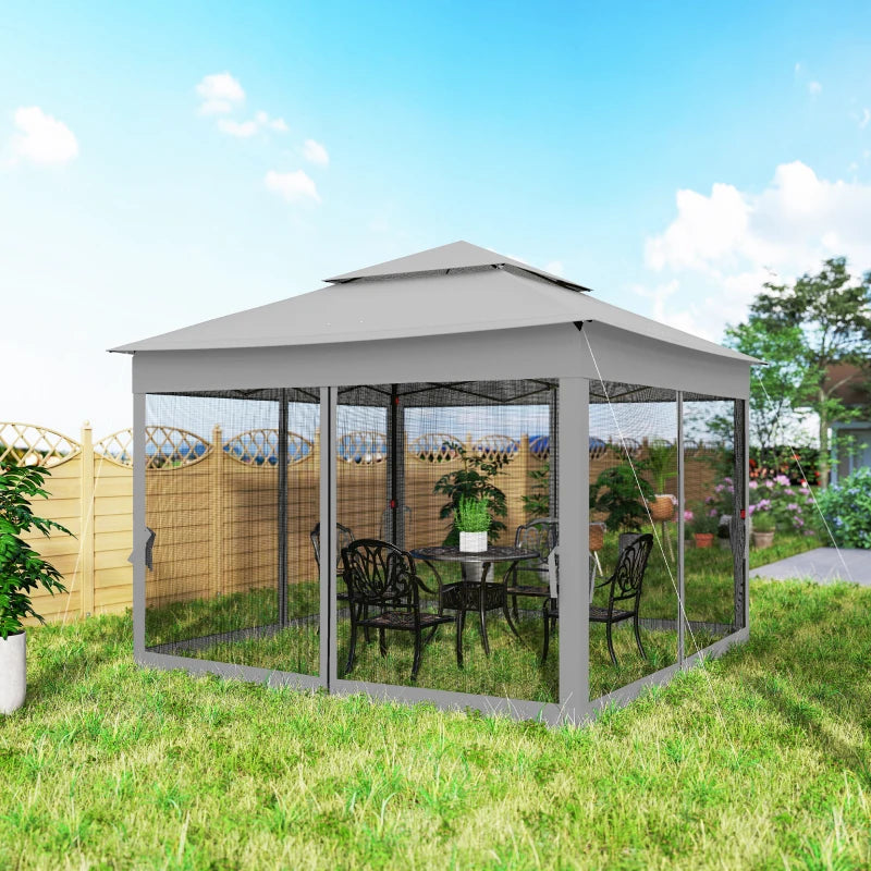 11' x 11' Pop Up Canopy 2-Tier Soft Top Shelter Event Tent w/ Netting Carry Bag for Patio Backyard Garden, Light Grey