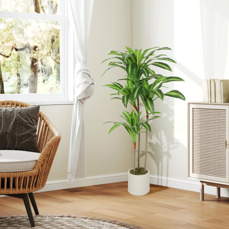 4FT Dracaena Fake Plant, Artificial Plant with Bendable Trunks for Home Office Decor, Green