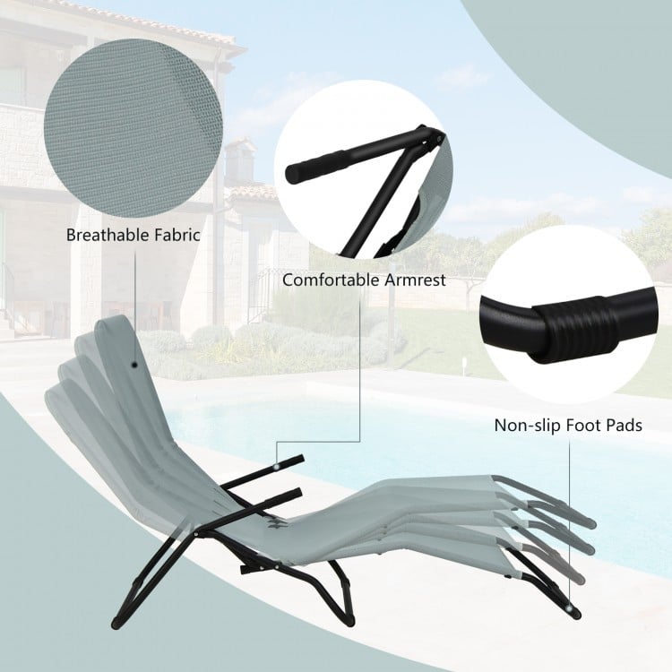 2 Pieces Folding Portable Patio Chaise Lounger with Rocking Design-Light Green