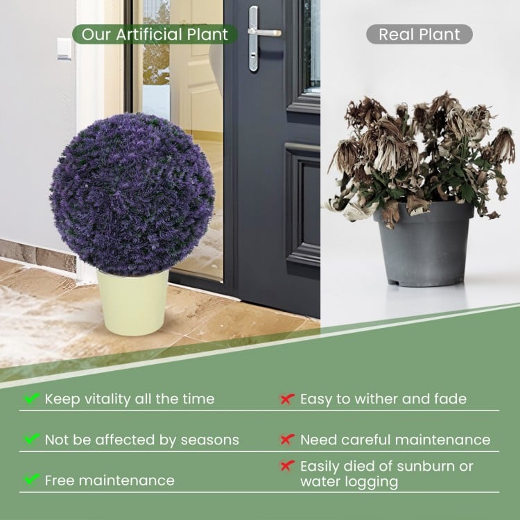 15 Inch Round Artificial Plant Boxwood Topiary Balls Set of 2 for Indoor Outdoor-Purple