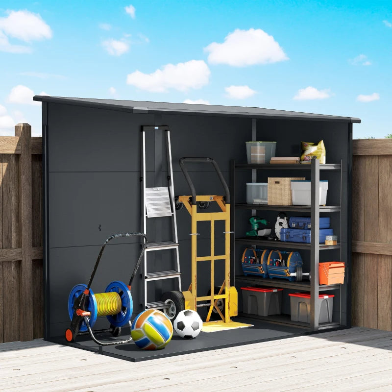 4.3' x 8' Outdoor Storage Shed with Floor, Garden Shed with Lockable Doors and Windows, Dark Grey