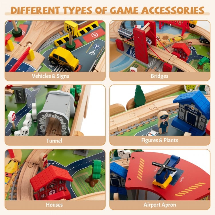 100-Piece Double-Sided Wooden Train Set Table with Storage Drawer for Kids Age 3 +