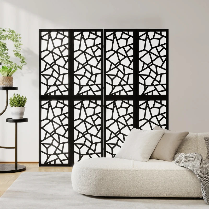 4 Panel Room Divider, 5.6 FT Lightweight Folding Privacy Screen with Geometric Pattern for Living Room, Bedroom, Black