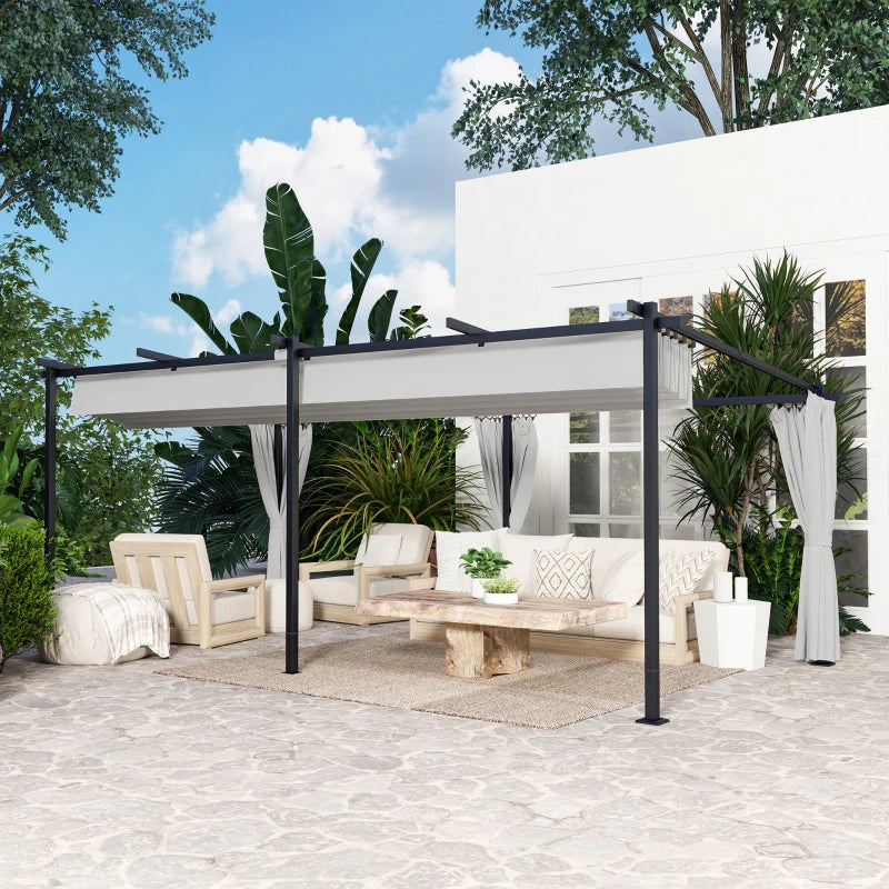 10' x 20' Metal Retractable Pergola Canopy with Sidewalls, Outdoor Gazebo UPF30+ Sun Shade Shelter for Garden, Deck