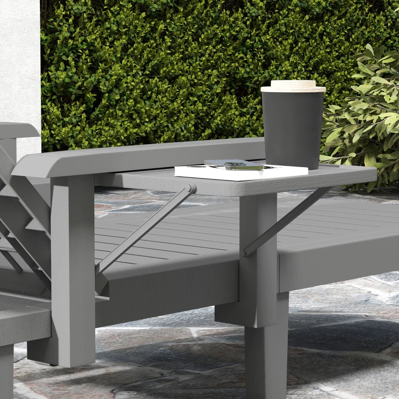 Set of 2 Tanning Chair, 5 Positions Adjustable Outdoor Lounge Chairs with Foldable Side Table, Dark Grey