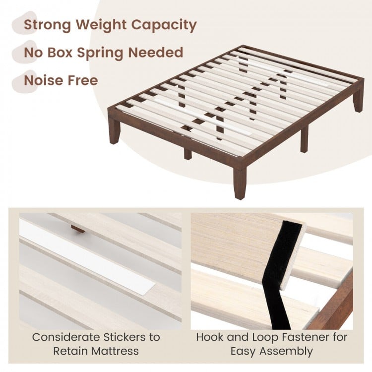 14 Inch Queen Size Rubber Wood Platform Bed Frame with Wood Slat Support-Walnut