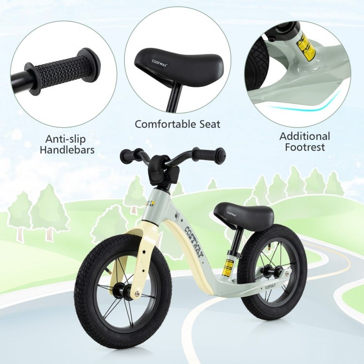 12-Inch Balance Bike with Adjustable Seat and Rotatable Handlebar for Over 36 Months Old-Green
